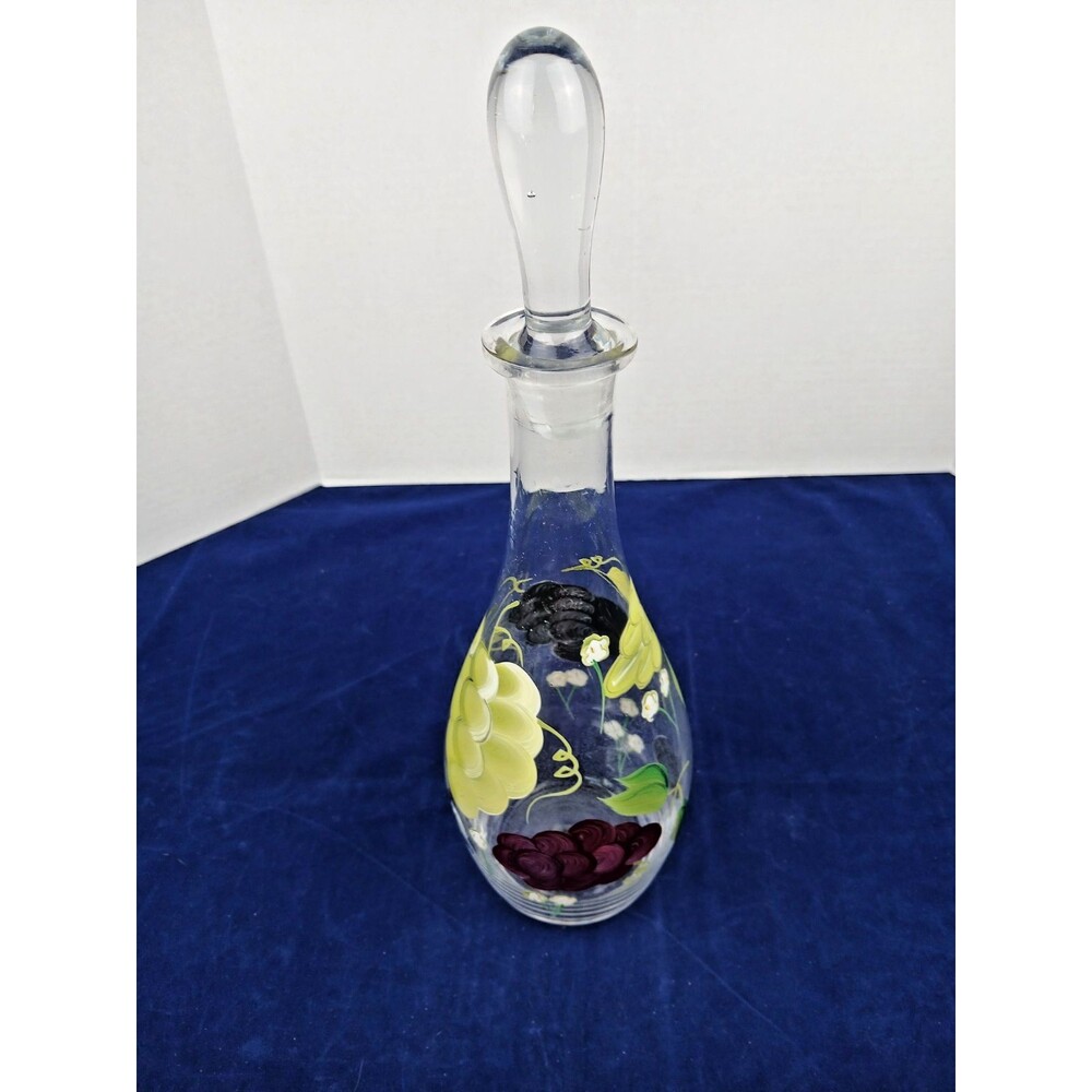 Vintage Hand Painted Glass Wine Decanter Floral Abstract Barware
